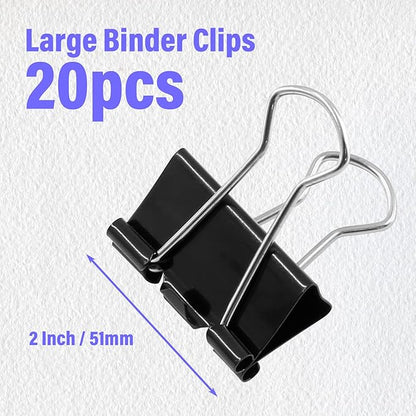 20 Pack Extra Large Binder Clips Black Paper Clips, 2 Inch / 51mm Huge Binder Clips Metal Paper Clamps Office Clips School Supplies, Mega Jumbo Binder Clips for Teachers Office School Home