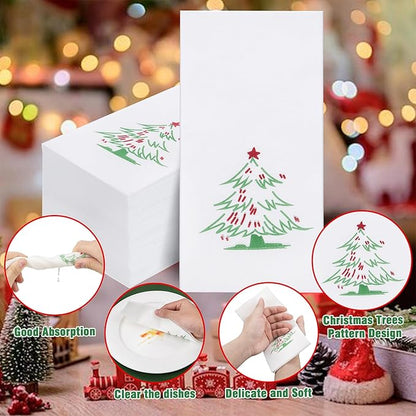 Supernal 100pcs Christmas Napkins Disposable - Christmas Tree Paper Napkins - Linen Like Holiday Napkins - Party Dinner Napkins Disposable Guest Towels for Bathroom Kitchen Christmas Party Decor