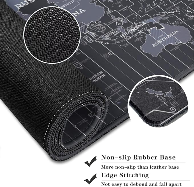 Map Patterns Desk Mat, Large Gaming Mouse Pad Non-Slip Rubber Base with Stitched Edges, Waterproof Protection for PC Laptop Home Office Desk Decor (31.5x15.7in)