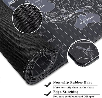Map Patterns Desk Mat, Large Gaming Mouse Pad Non-Slip Rubber Base with Stitched Edges, Waterproof Protection for PC Laptop Home Office Desk Decor (31.5x15.7in)