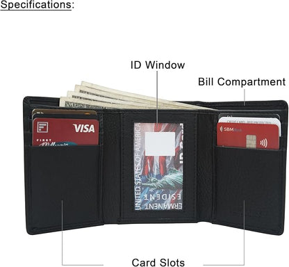 VANSI Genuine Leather Modern TriFold Design Wallet and Card Holder for Men (BLACK)