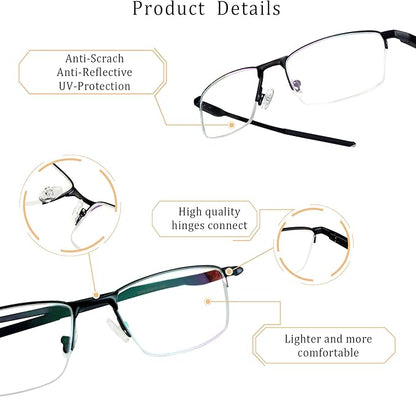 LifeArt Blue Light Blocking Glasses, Anti Eyestrain, Computer Reading Glasses, Gaming Glasses, TV Glasses for Women Men, Stylish Unisex Alloy Square Frame (Black, +1.25 Magnification)