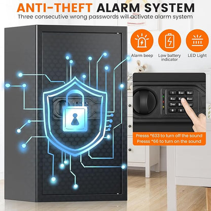 5.2 Cuft Large Fireproof Safe for Home Use, Digital Safe Box with Programmable Keypad, Spare Keys and Alarm System, Anti-Theft Security Safes for Home and Office