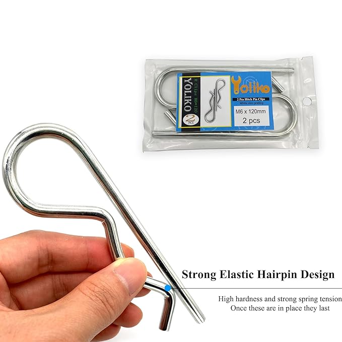 2 Pcs Heavy Duty Hitch Pins Clip - Spring Retaining R Clip M6x120mm for Trailer Tractors Mower Carts Truck