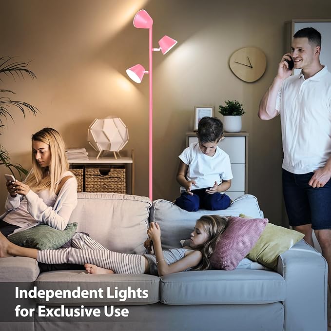 42W LED Tree Floor Lamp, 68" Modern Dimmable Floor Lamps for Living Room with Remote & Touch Control, with 3 Rotatable Lights 4 Color Temperatures, Tall Standing Lamp for Bedroom Office, Pink