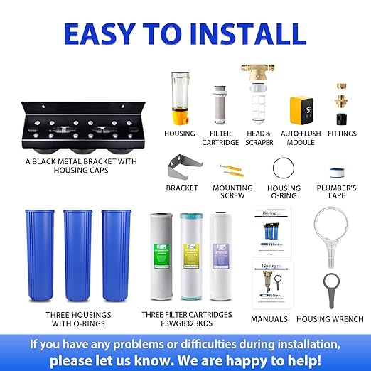 iSpring Whole House Water Filter System w/Spin Down Sediment Filter, Polyphosphate Anti-Scale, GAC+KDF, and Carbon Block Water Filters, Water Descaler and Water Filter, Model: WGB32B-KDS+WSP50