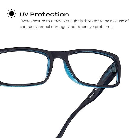 Readerest 0.25 Blue Light Reading Glasses - Lightweight Computer Glasses - Eye Strain, UV Glare Protection (Black+Blue)