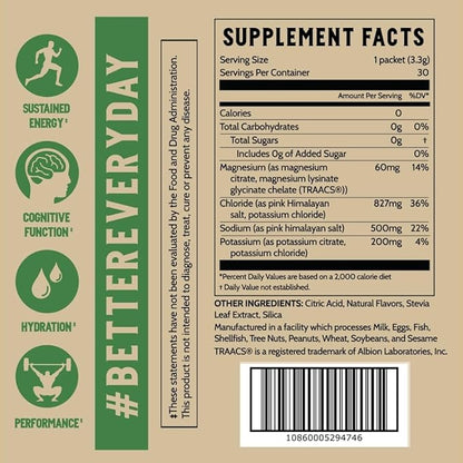 Earth Fed Muscle Elixir Citrus Electrolytes Powder Packets – Sugar-Free Electrolytes, Gluten Free, Zero Calorie Hydration Drink Mix with Himalayan Salt, 3X Electrolytes - 30 Sticks
