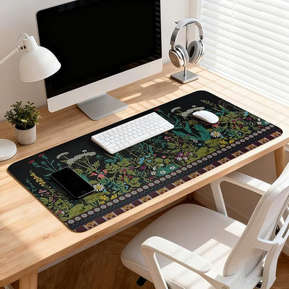Flowers & Plants Patterns Desk Mat, Large Gaming Mouse Pad Non-Slip Rubber Base with Stitched Edges, Waterproof Protection for PC Laptop Home Office Desk Decor (31.5x11.8in)