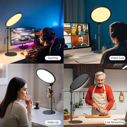 10.5in LED Desk Ring Light, Video Conference Lighting for Zoom Meeting/Video Calls, Live Stream, Home Office, Computer Lighting for Webcam, Online Classes, Professional Streaming