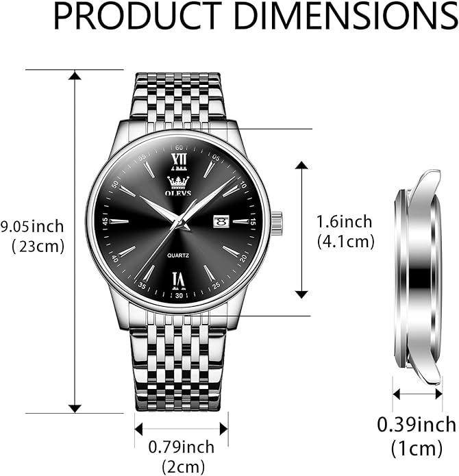 OLEVS Mens Watch Stainless Steel Analog Quartz Watches for Men Day Date Easy Read Diamond Waterproof Dress Luxury Classic Casual Big Face Blue/Black/Gold/Silver Roman Arabic Numerals Men's Wrist Watch