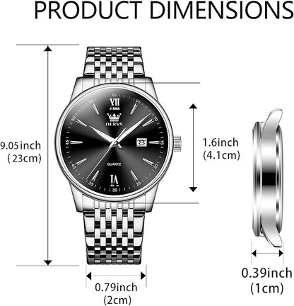 OLEVS Mens Watch Stainless Steel Analog Quartz Watches for Men Day Date Easy Read Diamond Waterproof Dress Luxury Classic Casual Big Face Blue/Black/Gold/Silver Roman Arabic Numerals Men's Wrist Watch