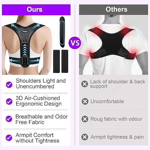 Posture Corrector for Women and Men, Upgraded Comfortable Upper Back Brace with Shoulder Pads & 3D Pad, Adjustable Back Straightener Support for Back, Shoulder and Neck (Black-L)