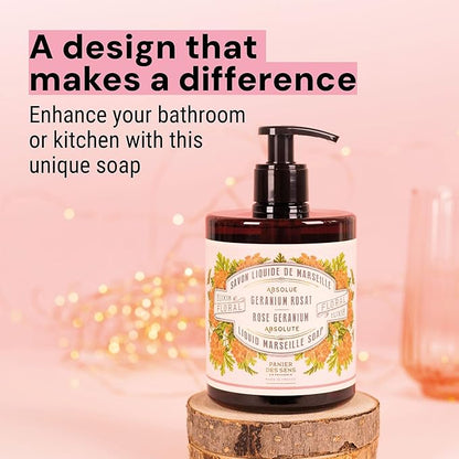 Panier des Sens - Moisturizing Hand Soap - Rose Geranium Fragrance - French Traditional Savon de Marseille Soap - Refillable Kitchen & Bathroom Soap - 16.9 Fl.oz Liquid Hand Wash 96% Natural