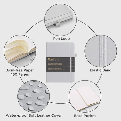 &And Per Se Lined Journal Notebook, 160 Pages, A5 5.7 x 8 inches College Ruled Thick Paper Notebook Journals for Writing, Hardcover Notebooks for Women Men Office School (1 Pack, Grey)