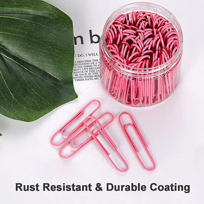 Vinaco Paper Clips Pink, 400PCS Medium and Jumbo Paper Clips (1.3 inch & 2.0 inch), Durable & Rustproof, Coated Paper Clip Great for Office School and Personal Use(Pink)