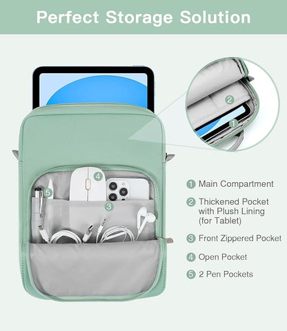 MoKo 9-11 Inch Tablet Sleeve Bag Handle Carrying Case with Shoulder Strap Fits 11inch iPad Air M3, iPad A16 2025, Pro 11 inch, iPad 10/9/8/7th Gen, Tab S8/S9 11", Cyan