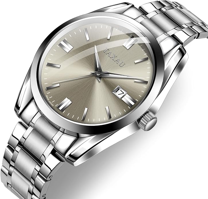 Mens Silver Watch Luxury Minimalist Dress Watch Classic Waterproof Watches for Men Analog Quartz Stainless Steel Men's Wrist Watches with Date Luminous Relojes para Hombres