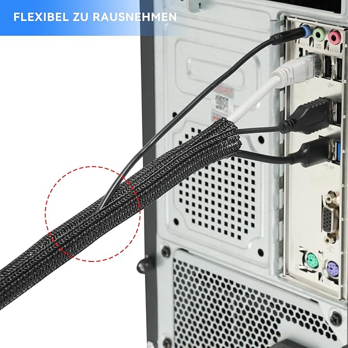 AGPTEK Cable Sleeve Cover, 10ft - 1.5 inch Desk Cord Organizer Cable Hider, Home Office Wire Management Computer TV Wire Loom Tubing, Pet Proof Cord Protector, from Cat Dog Chewing, Black