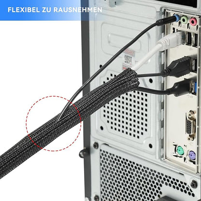 AGPTEK Cable Sleeve Cover, 10ft - 1.5 inch Desk Cord Organizer Cable Hider, Home Office Wire Management Computer TV Wire Loom Tubing, Pet Proof Cord Protector, from Cat Dog Chewing, Black