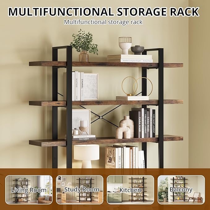 FURSUN Heavy Duty 5 Tier Bookcase, 70-in Tall Industrial Modern Large Bookshelf, Wood Farmhouse Bookcases Book Shelves and Metal Frame for Office, Bedroom, Living Room, Brown