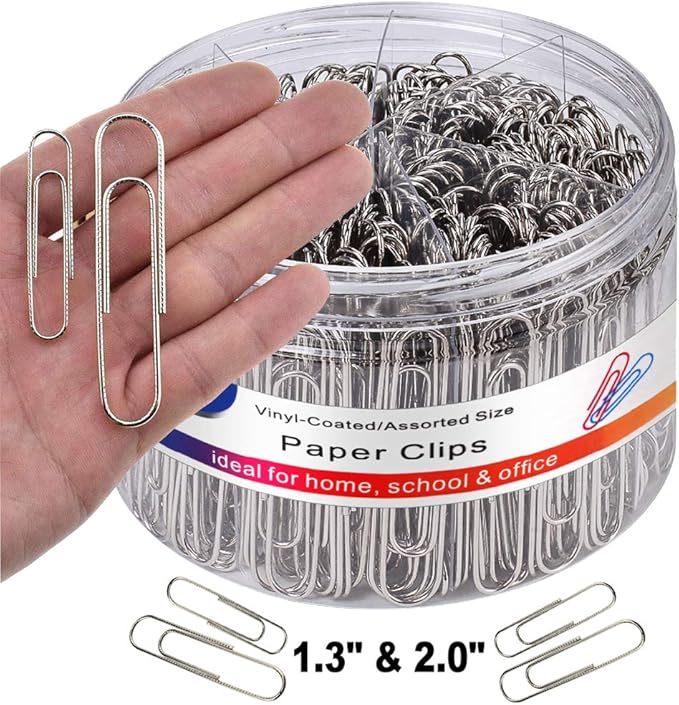 Vinaco Paper Clips 500-Pack – Medium & Jumbo Non-Skid Clips for Office, Home & Desk Organization