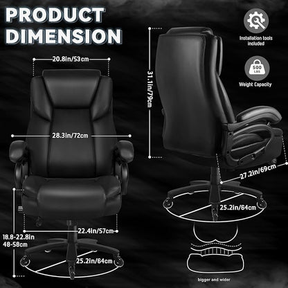 OFIKA Heavy Duty Big and Tall Office Chair,400LBS Capacity Chair for People,High Back PU Leather Executive Desk with Wide Seat,Large Adjustable Lumbar Support,Black,(GDPY)