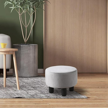 Cpintltr Foot Stool Velvet Ottoman Round Footstool for Couch Desk Soft Step Stool Padded Foot Rest with Non-Skid Pine Legs Multiple Colors Furniture for Hallway Office Lounge Dorm Room Grey -