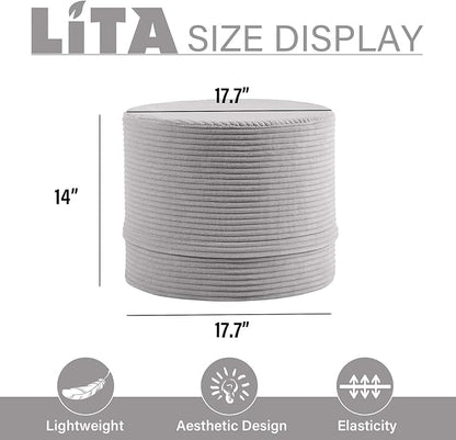 LITA Round Stuffed Pouf Ottoman, Velvet Poufs with High-Density Foam Filling and Washable Cover, Furry and Fluffy Bean Bag Foot Stools Ottoman for Living Room, Bedroom, Office, Grey