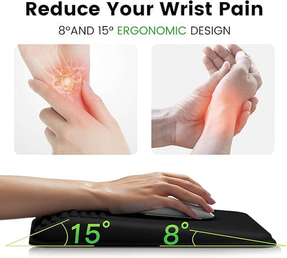 MEKASS Mouse Pad with Wrist Rest, Ergonomic Slope Mousepad for Carpal Tunnel Pain Relief, Memory Foam Desk Computer Wrist Support Mouse Pad with for Office Home (Green Marble)