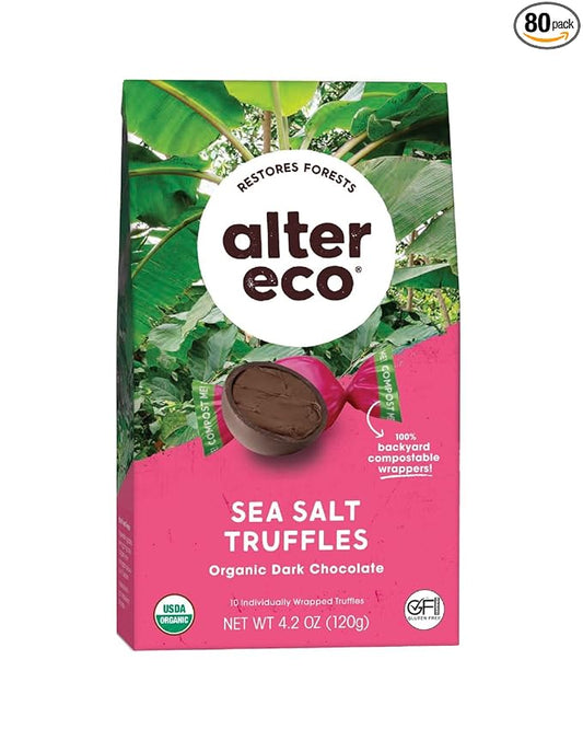 Alter Eco | Deep Dark Sea Salt Truffles | 58% Pure Dark Cocoa, Fair Trade, Organic, Non-GMO, Gluten Free Dark Chocolate Truffles | 80 Truffles