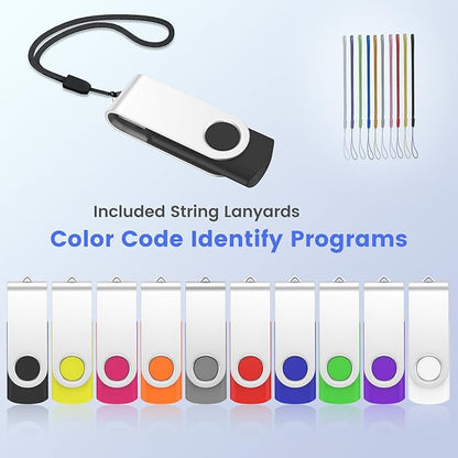 ABLAZE 64GB Flash Drive 10 Pack, USB 2.0 Memory Stick with Lanyards Swivel Thumb Drives Bulk 64GB Pendrive U Disk for Data Storage (Mixcolors)