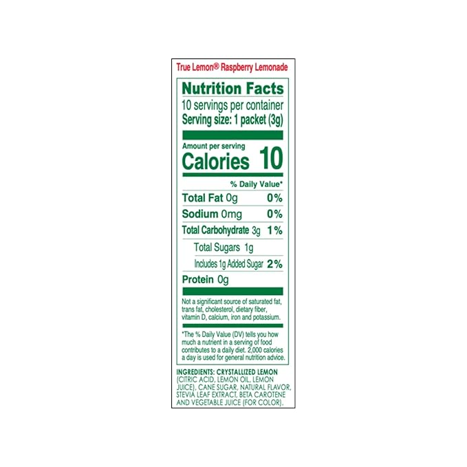 True Citrus Raspberry Flavored Lemonade Drink Mix, Non GMO, 10 Counts, 1.06 Ounces (Pack Of 12)