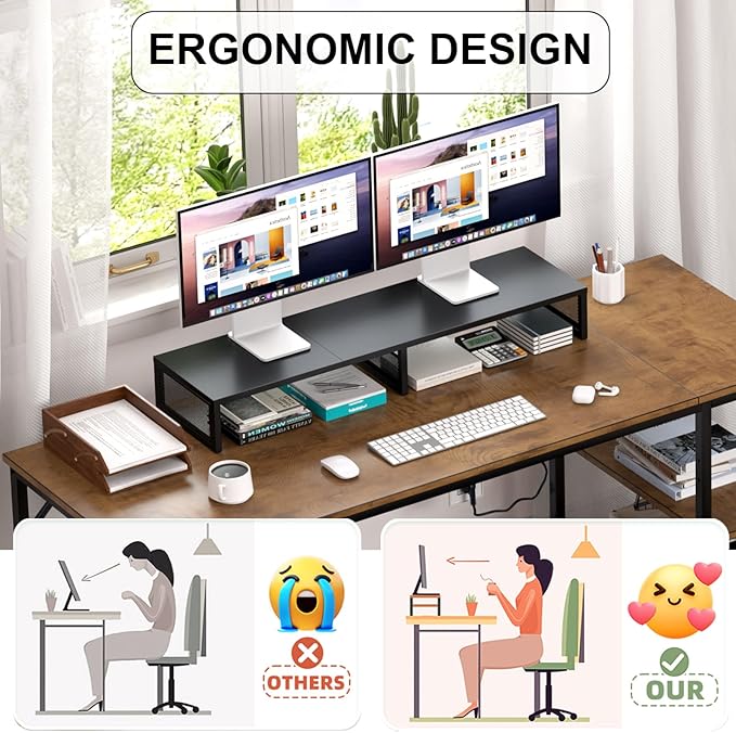 Dual Computer Monitor Stand Riser, Desk Organizers and Accessories, Printer & TV Stand, Desk Shelf, Office Desk Accessories & Desktop Workspace Organizer for Office Supplies, Black