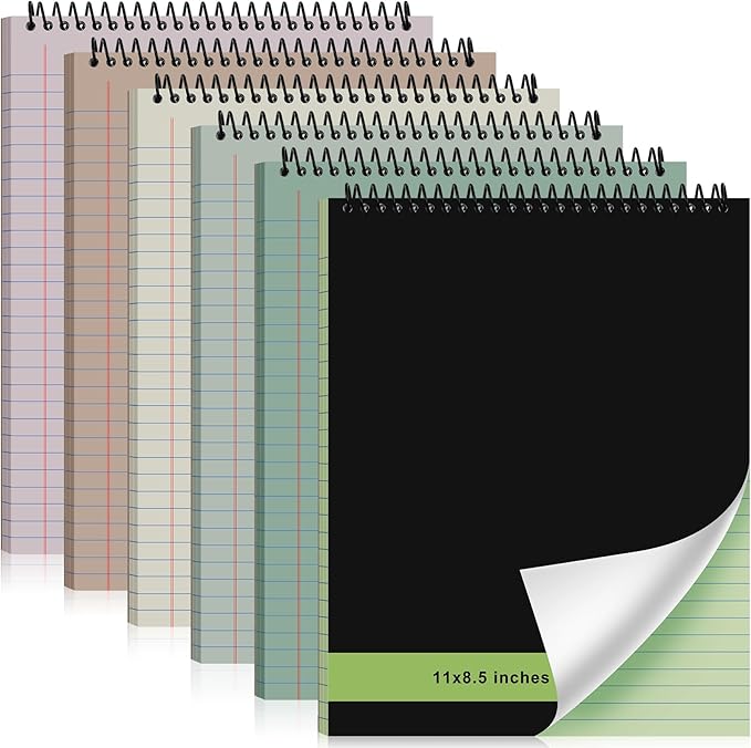 6 Pcs Legal Pad Top Spiral Bound Notebook 70 Sheets Wirebound Notepad Double Sided Ruled Memo Steno Pad with Stiff Back Cover for Business(8.5 x 11 Inches,No Holes,Neutral Color)