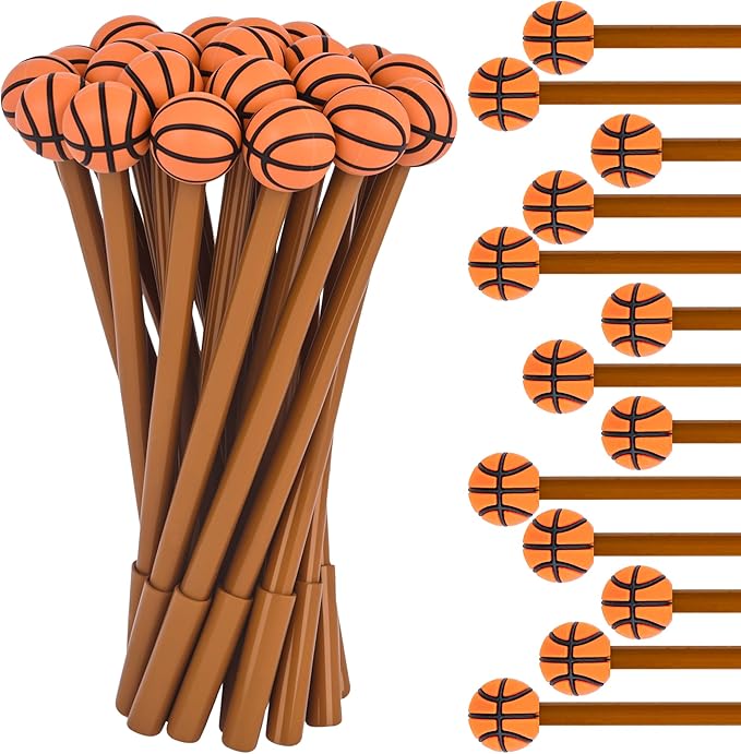 LiYiQ 25 Pcs Basketball Cartoon Cute Fun Pens for Kids Kawaii Soccer Shape Gel Black Ink Pen Cute Basketball Pens for School Office Home Student Kids Present