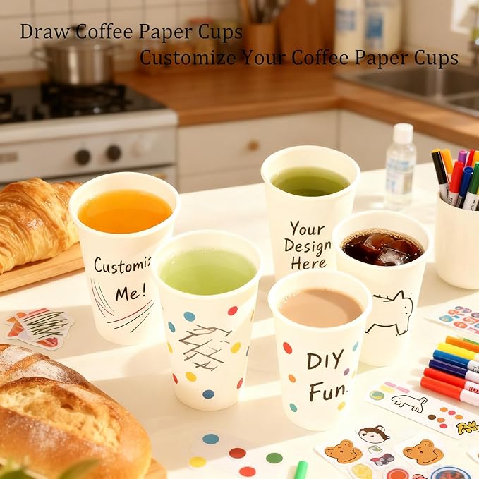 50 Pack 10 oz Coffee Cups - Leakproof & Sturdy Disposable Paper Cups for Hot & Cold Drinks (BPA Free), Bulk White Paper Cups for Office, Home, Cafe, Party, Events