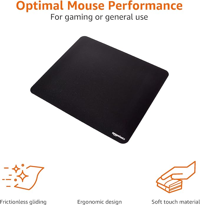 Amazon Basics Large Square Computer Mouse Pad, Cloth and Rubberized Base, 17.7L x 15.7W inches, Black