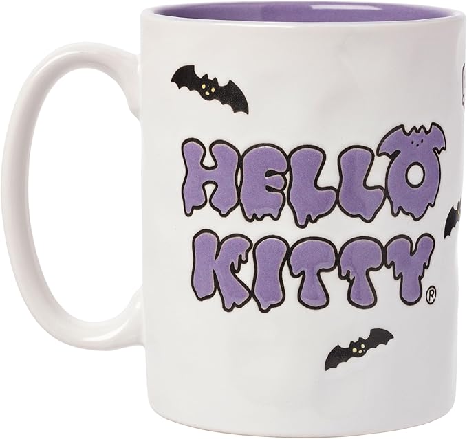 Silver Buffalo Sanrio Hello Kitty Halloween Spooky Wax Resist Ceramic Pottery Mug, 17 Ounces