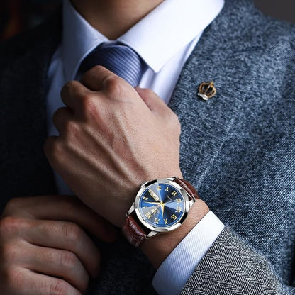 OLEVS Mens Watches Mens Leather Watch Ultra Thin Watches for Men Minimalist Watch with Leather Band Quartz Analog Dress Casual Simple Lightweight relojes para Hombres