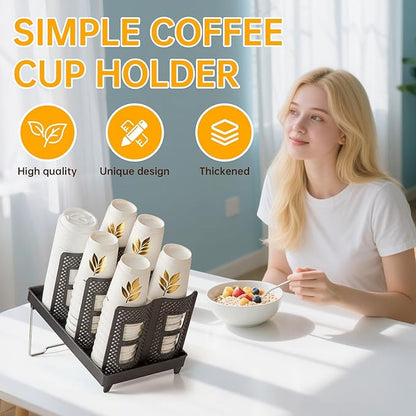 Coffee Cup Holder, Paper Cup and Lid Holder, Universal Disposable Coffee Cup Dispenser for Coffee Stations & Restaurant, Bar, Breakroom (Dual Row - 6 Slots)