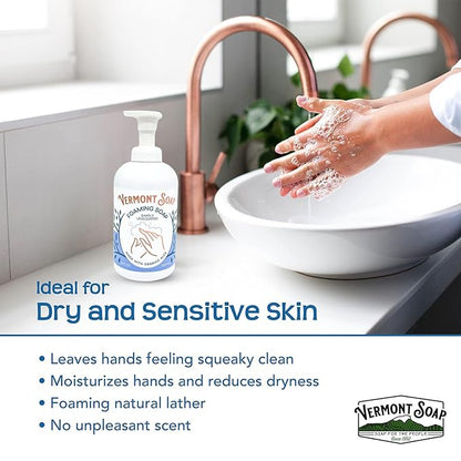 VERMONT SOAP Organic Unscented Foaming Hand Soap - Natural Moisturizing Soap for Dry Skin - Fragrance Free Liquid Bathroom Hand Soap Dispenser - Simply Unscented - 12 oz