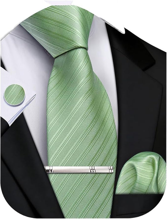DiBanGu Mens Extra Long Tie 70inches Necktie and Pocktie Square Cufflinks Silk Ties for Tall Men with Tie Clip Wedding Party