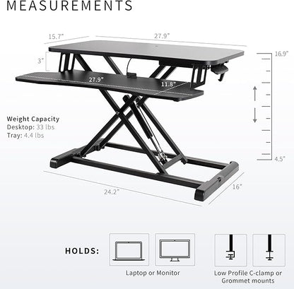 VIVO 28 inch Desk Converter, K Series, Height Adjustable Sit to Stand Riser, Dual Monitor and Laptop Workstation with Keyboard Tray, Black, DESK-V028KB