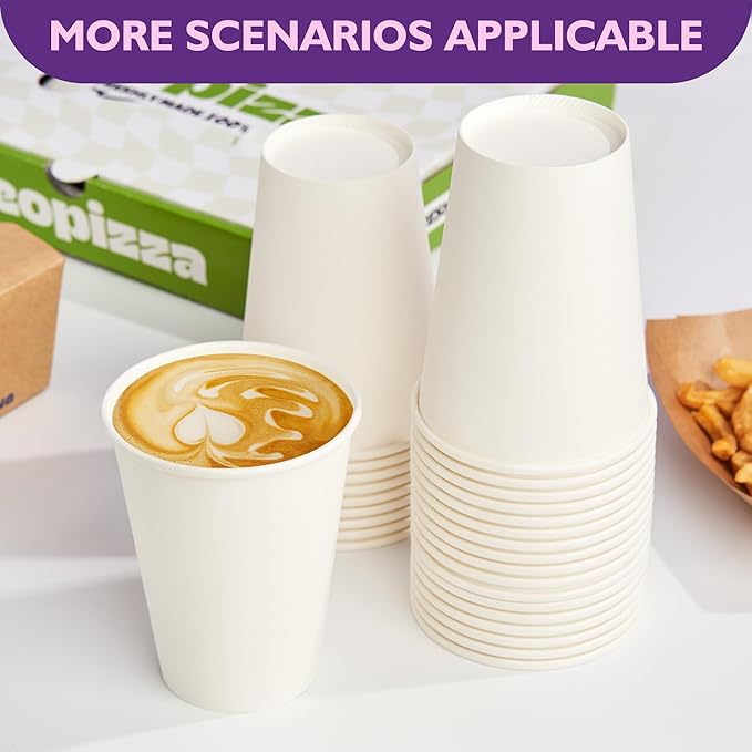 12 oz White Paper Coffee Cups, Disposable Hot Cups for Coffee, Tea, Cocoa, Beverages, 500 Pack