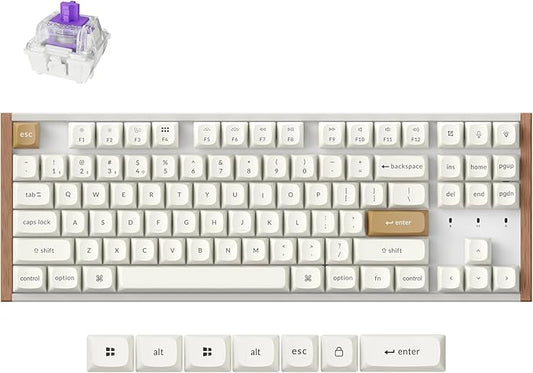 Keychron K8 HE TKL Wireless Bluetooth 2.4G Wired Triple Mode Hot Swappable Hall Effect Keyboard with QMK VIA Aluminum+Wood Frame Rapid Trigger for Mac Windows Linux-White