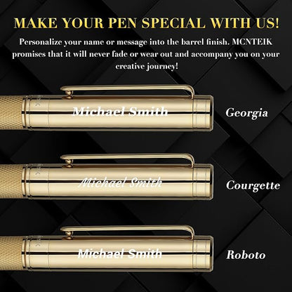 Gold Personalized Rollerball Pen, Stunning Luxury Pen with Mesh Texture Design and 24K Gold Finish, Fancy Gift Set for Men & Women, Business Signature, Executive, Office,Fancy Designer Pens