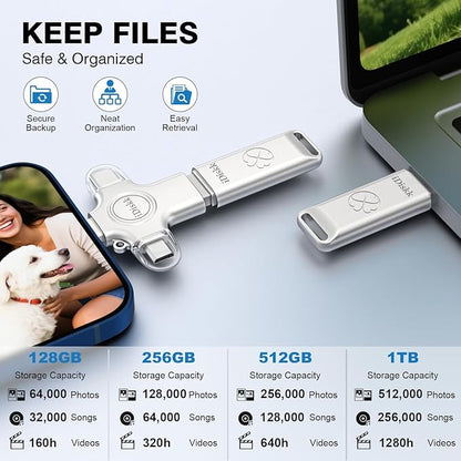 iDiskk 256GB Photo Stick – Photo & Video auto-Backup for iPhone, Android, Mac & PC – iPhone Storage Memory Stick for Transfer Files/Videos/Photos
