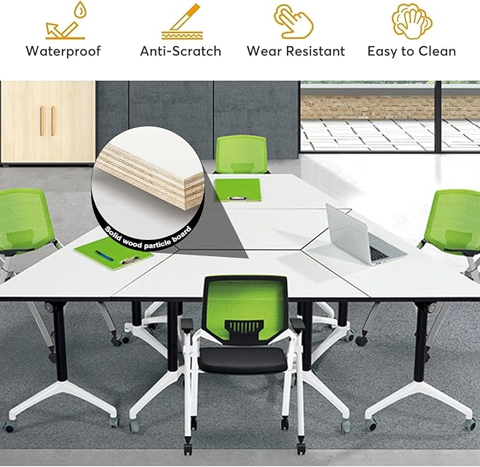 Conference Room Tables,47.2" Modern Office FoldingTraining Conference Table,Flip Top Mobile Seminar Table with Lockable Wheels,Mobile Foldable Meeting Table for Classroom Office (Trapezoid, 8 Pack)