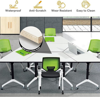 Conference Room Tables,47.2" Modern Office FoldingTraining Conference Table,Flip Top Mobile Seminar Table with Lockable Wheels,Mobile Foldable Meeting Table for Classroom Office (Trapezoid, 6 Pack)